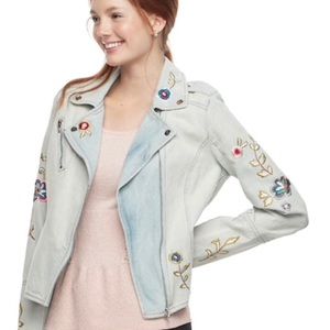 New! Candie’s Embroidered Jean Moto Jacket